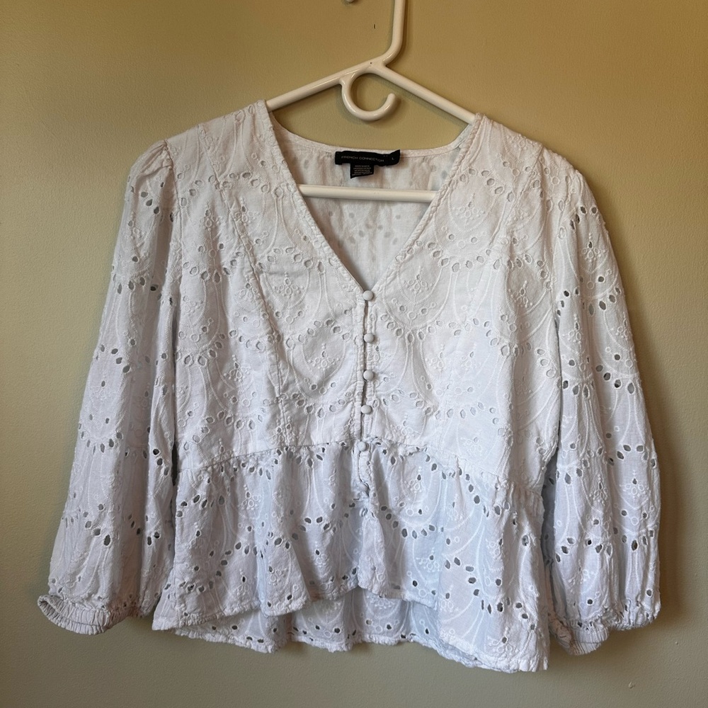 3/$30 ✨ French Connection White Eyelet Blouse